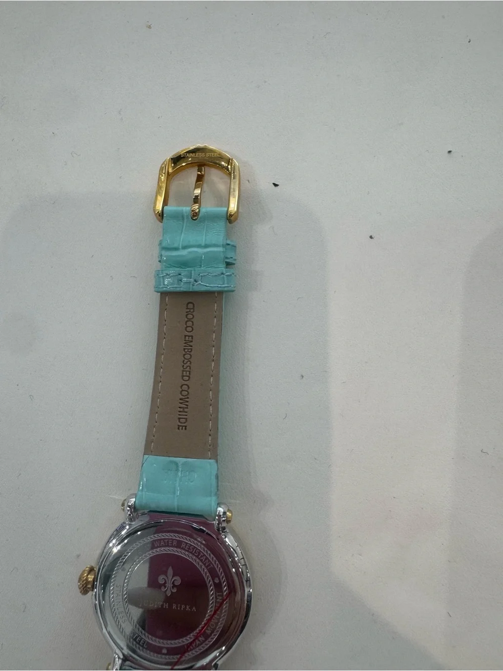 New Judith Ripka Oasis Cushion Case Turquoise Leather Diamonique Watch